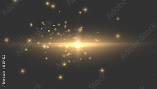 Fototapeta Yellow sparks glitter special light effect. Vector sparkles on transparent background. Christmas abstract pattern. Sparkling magic dust particles - 