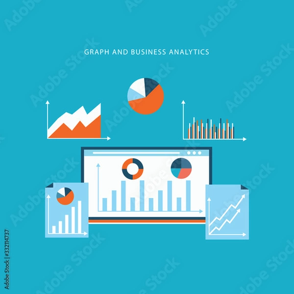 Fototapeta monitor report graph and business analytics