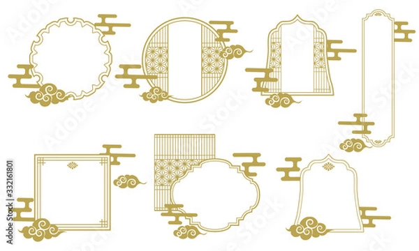 Obraz ベクター　イラスト　和風　フレーム　枠　麻の葉　中華　雲　セット