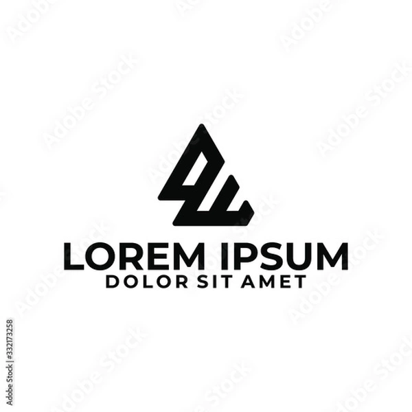 Fototapeta Initial letter DW logo template with triangle line art symbol in flat design monogram illustration