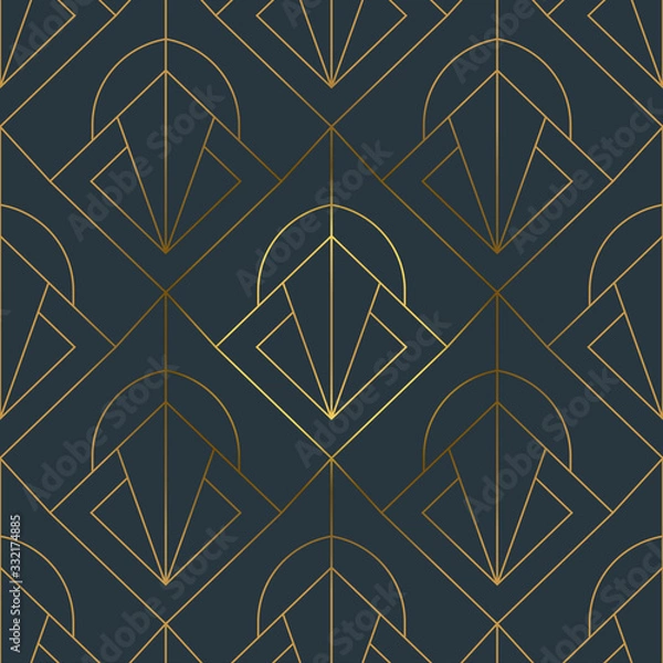 Fototapeta Abstract art deco gold black line seamless pattern