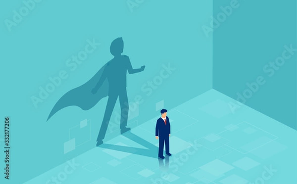 Fototapeta Vector of a confident business man with a super hero shadow