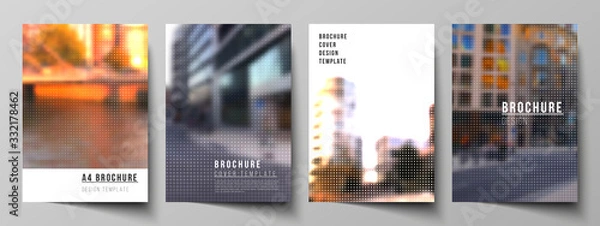 Fototapeta Vector layout of A4 cover mockups design templates for brochure, flyer, booklet, cover design, book design, brochure cover. Abstract halftone effect decoration with dots. Dotted pattern decoration.