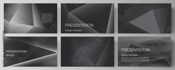Fototapeta Vector layout of the presentation slides design templates, multipurpose template for presentation brochure, brochure cover. Halftone dotted background with gray dots, abstract gradient background