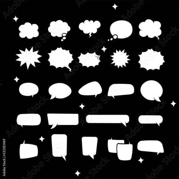 Fototapeta Retro empty comic bubbles or speech and thought set icon in white color on an isolated black background. Pop art style, vintage design. EPS 10 vector.