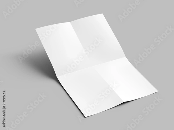 Fototapeta Sheet of paper folded to four. Letter or poster mockup. 3d illustration