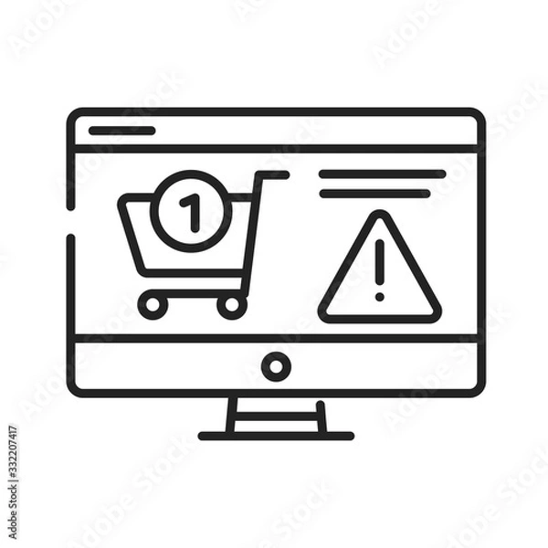 Fototapeta Fraud online shopping black line icon. Involve scammers pretending to be legitimate online sellers, either with a fake website or a fake ad on a genuine retailer site. UI UX GUI design element