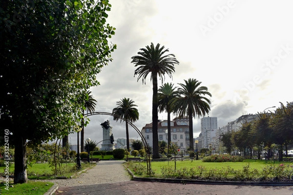 Fototapeta Monument to Aureliano Linares Rivas in the Mendez Nuñez garden. La Coruña, Galicia. Spain. Europe. October 8, 2019
