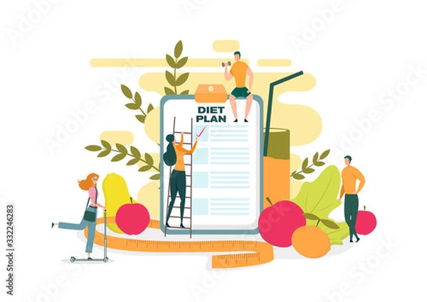 Fototapeta Diet Plan, Big Tablet Screen with Checkmark Flat.