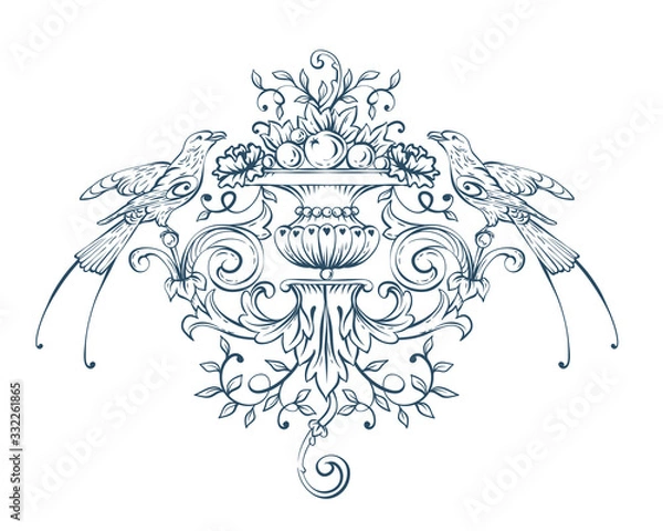 Obraz Floral decorative vector elements with birds, rococo and baroque style