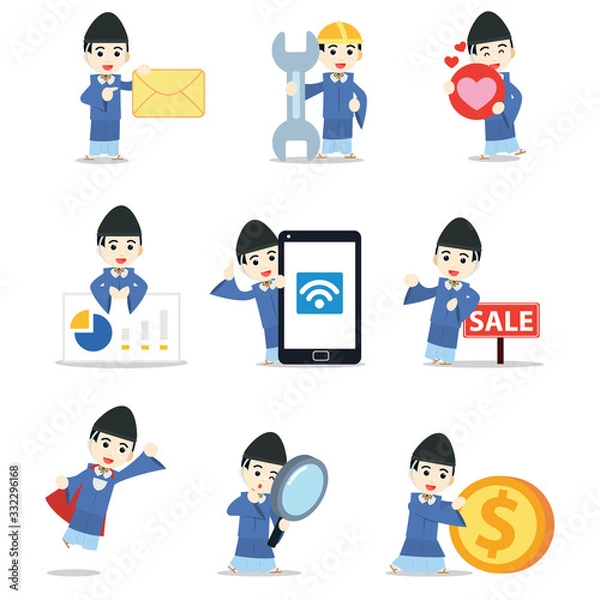 Fototapeta Set character of man with Japanese kariginu costume in Heian period.