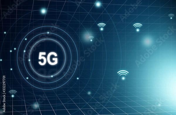 Fototapeta 5g network and internet system background. Digital wireless connection system. 