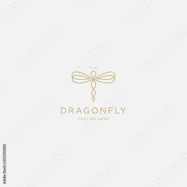 Obraz Dragonfly logo with line art - vector