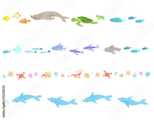 Obraz 海の生き物の飾り罫セット(絵本風)