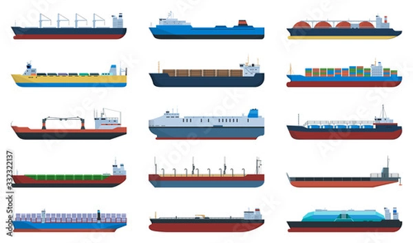 Fototapeta Barge vector cartoon set icon. Vector illustration cargo ship on white background. Cartoon set icon barge .