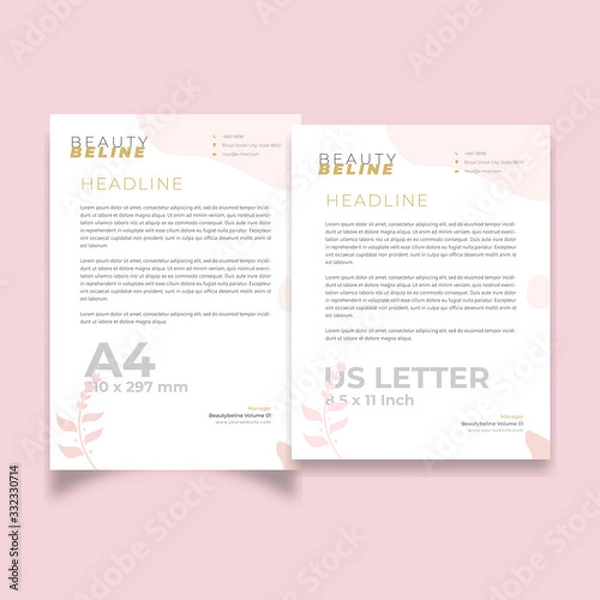 Fototapeta Letterhead layout with pink corner abstract background Minimalist design template