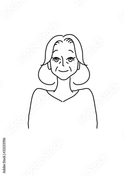 Obraz きれいで清潔感のある中高年女性の線画