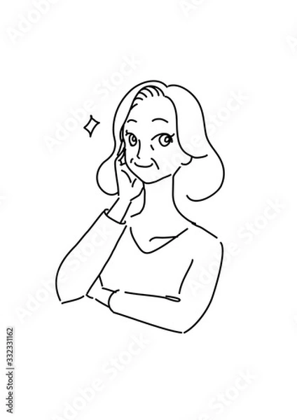 Obraz きれいで清潔感のある中高年女性の線画