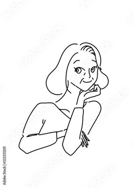 Obraz きれいで清潔感のある中高年女性の線画