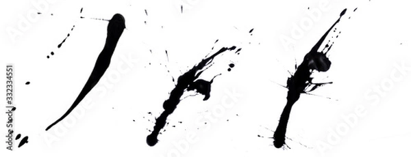 Fototapeta abstract artistic ink black of stain or splash black watercolor paint and liquid Ink splash splatter is  black line  calligraphy of brush stroke isolated on white background with clipping path