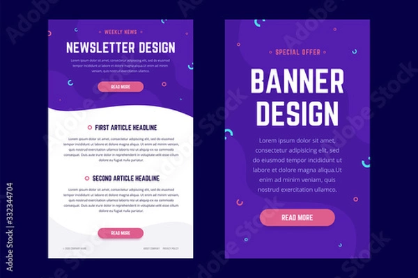 Fototapeta Newsletter, email design template, and vertical banner design template. Modern gradient style with shapes on the background. Vector illustration for web email promotions and landing pages.