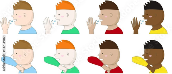 Obraz Icons of men of different races, sick, right cough