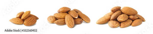 Fototapeta Almonds Collection. Set of Almond Kernels Isolated on White Background. Full Depth of Field