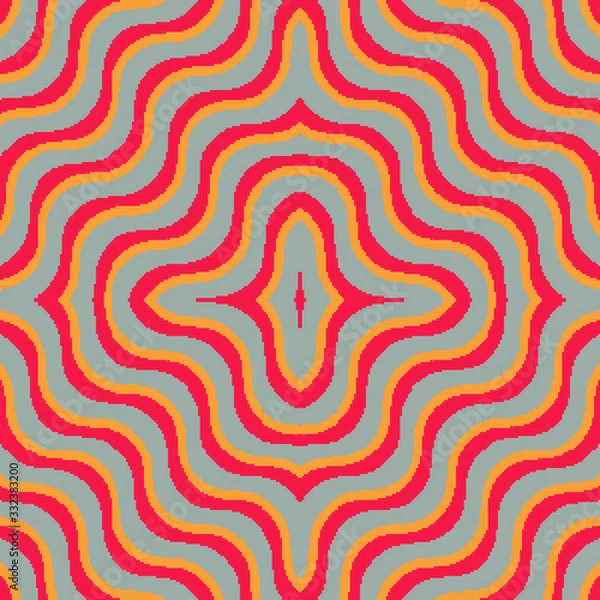 Fototapeta Vector pixel retro futuristic background. Retro Wallpapers. Seamless vector pattern. Pixel art waves background. 8 bit.