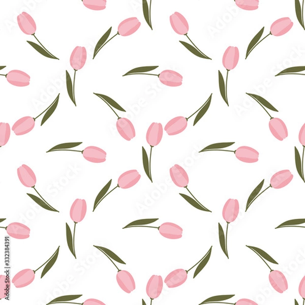 Fototapeta Tulips hand drawn seamless pattern. Spring, fresh flowers drawing. Backdrop with tulips. Botanical wrapping paper, textile, vector illustration .
