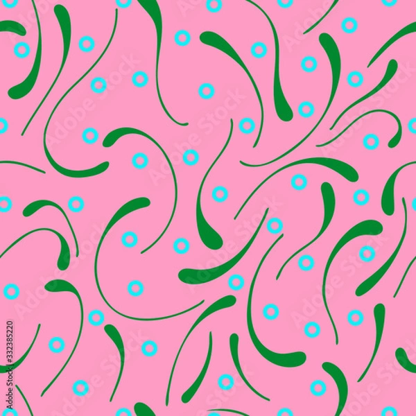 Obraz Decorative pattern. Blue circles and green lines on a pink background.