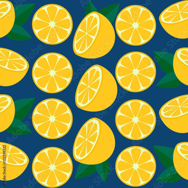 Fototapeta Pattern with lemons on a blue background