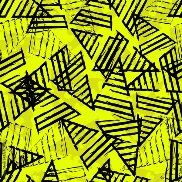Fototapeta Abstract seamless pattern for girls,boys.Creative vector background with hearts, triangle, geometric figures.Funny wallpaper for textile and fabric.Fashion style.Colorful bright Pink, yellow, purple