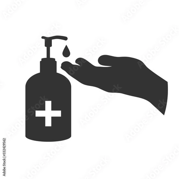 Fototapeta Use of a sanitizer. Hand disinfection. Vector illustration