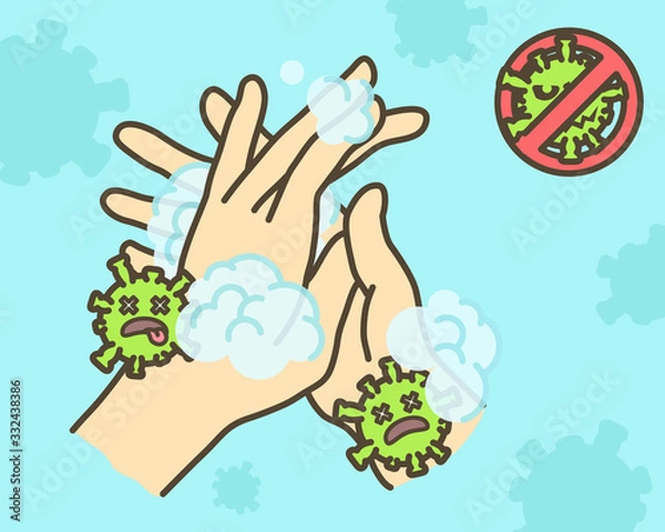 Fototapeta Clean hands thoroughly To kill the virus. Hands used to touch will contaminate the virus. The Corona virus concept.