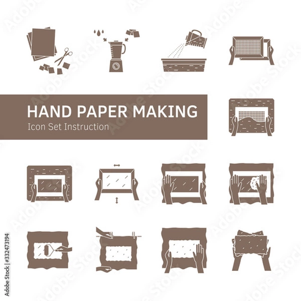 Fototapeta Hand paper making process icon set vector