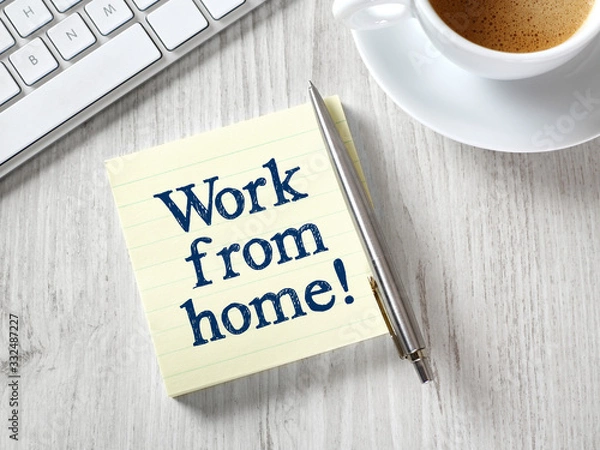 Fototapeta Work from home message on post-it