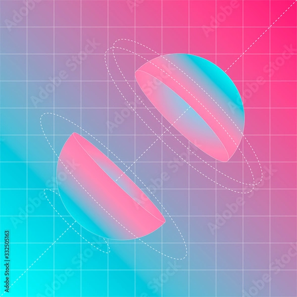 Fototapeta Gradient sphere on light background with laser grid. Divided sphere on an axis with orbits. Vector, EPS 10