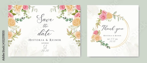 Fototapeta Wedding invitation card with colourful floral and leaf