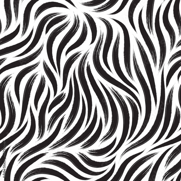 Fototapeta Seamless vector texture of smooth black brush strokes isolated on white background. Grunge pattern for printing onto fabric or wrapping paper