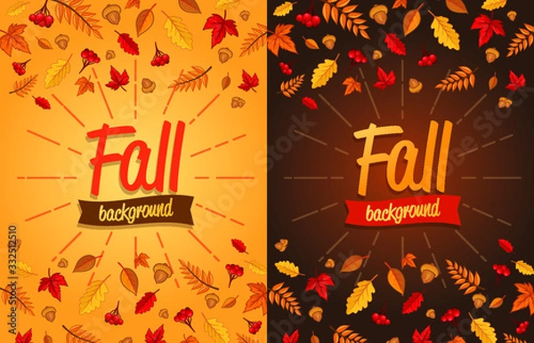 Fototapeta Autumn design with leaves in the background
