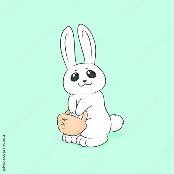Obraz White rabbit to basket, cartoon vector image EPS.
