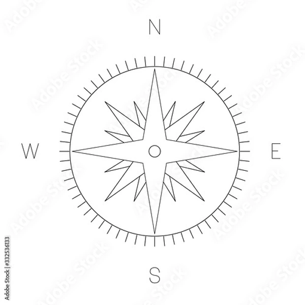 Fototapeta Compass rose - nautical chart. Travel equipment displaying orientation of world directions - north, east, south and west. Simple flat vector illustration