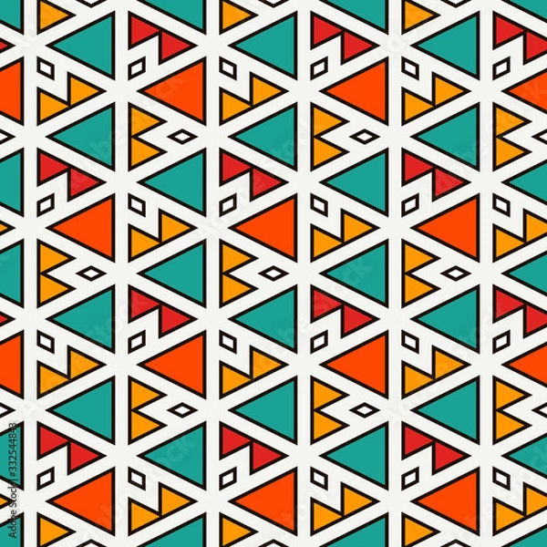 Fototapeta Ethnic, tribal seamless surface pattern. Native americans style background. Repeated triangles motif. Contemporary abstract geometric wallpaper. Boho chic digital paper, textile print. Vector art