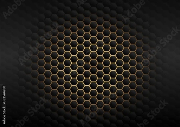 Obraz Simple dark black hexagon with shiny gold metal background for wallpaper dan business template