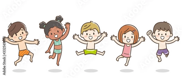 Fototapeta 子供　水着　ジャンプ