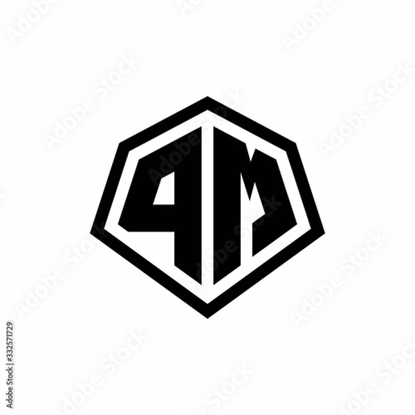 Fototapeta PM monogram logo with hexagon shape and line rounded style design template