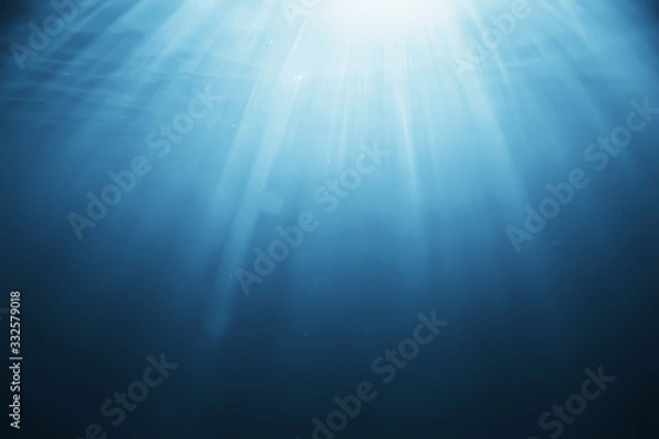 Fototapeta rays of light under water, abstract marine background nature landscape rays blurred