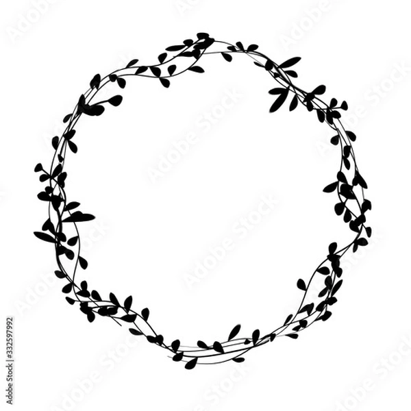 Obraz Monochrome round frame consisting of  twigs with petals