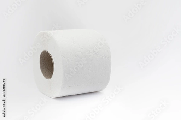 Fototapeta Roll of toilet paper with side texture on a white background
