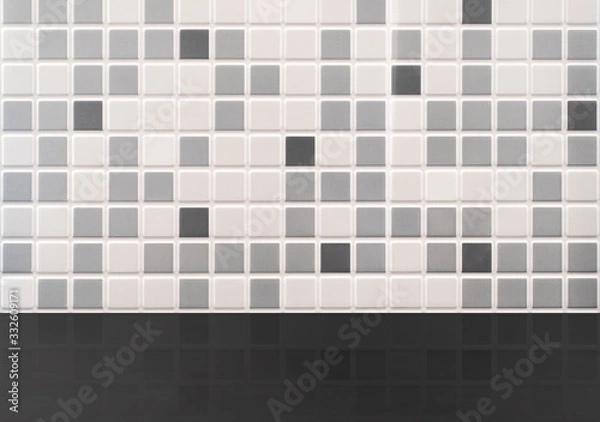 Obraz Black table on the background of gray tiles in the bathroom or kitchen